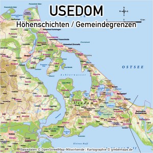 Karte Usedom Vektorkarte Basiskarte - grebemaps® Kartographie